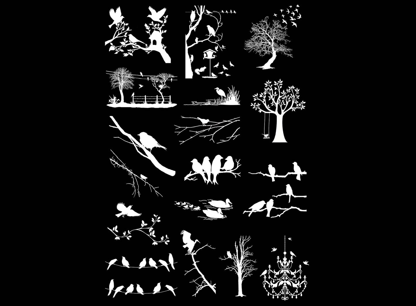 Bird Sanctuary 17 pcs White Fused Glass Decals