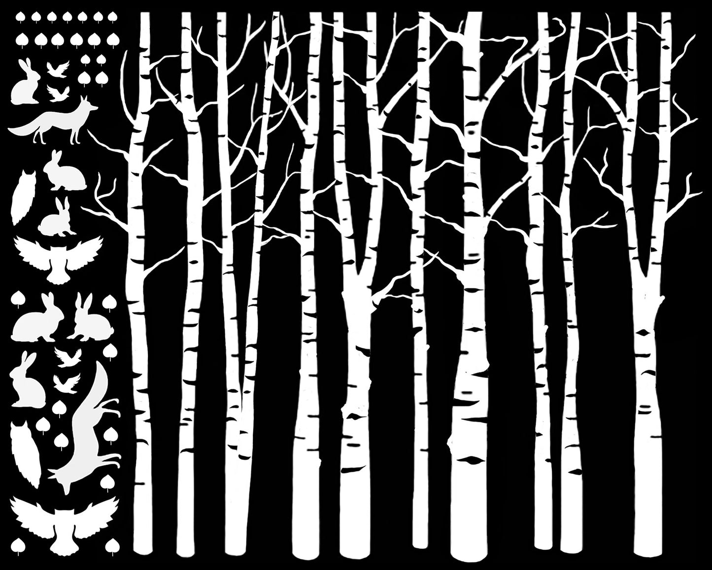 Birch Trees with Woodland Critters 5.5 x 7 Inch White Fused Glass Decals