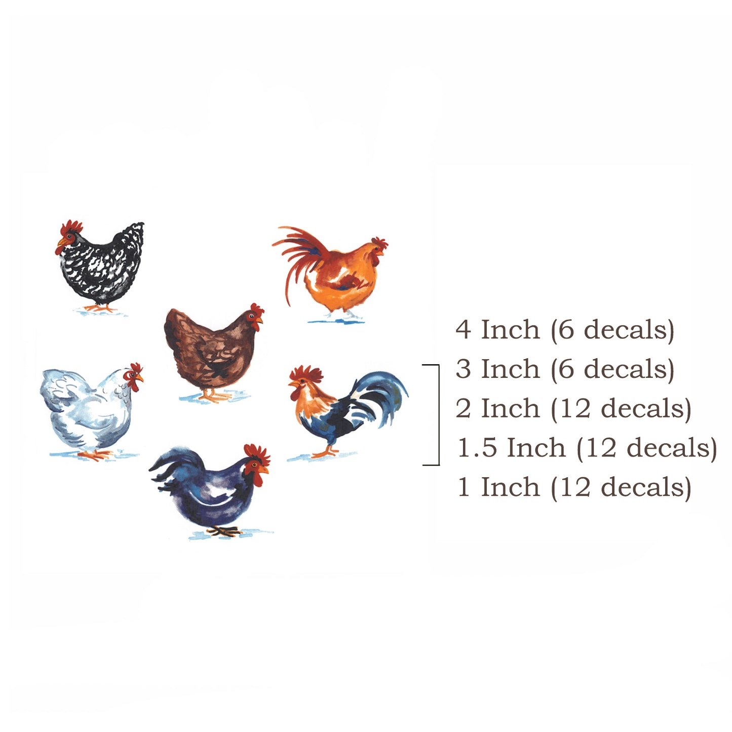 Barnyard Rooster Fowl Set Ceramic Waterslide Decals