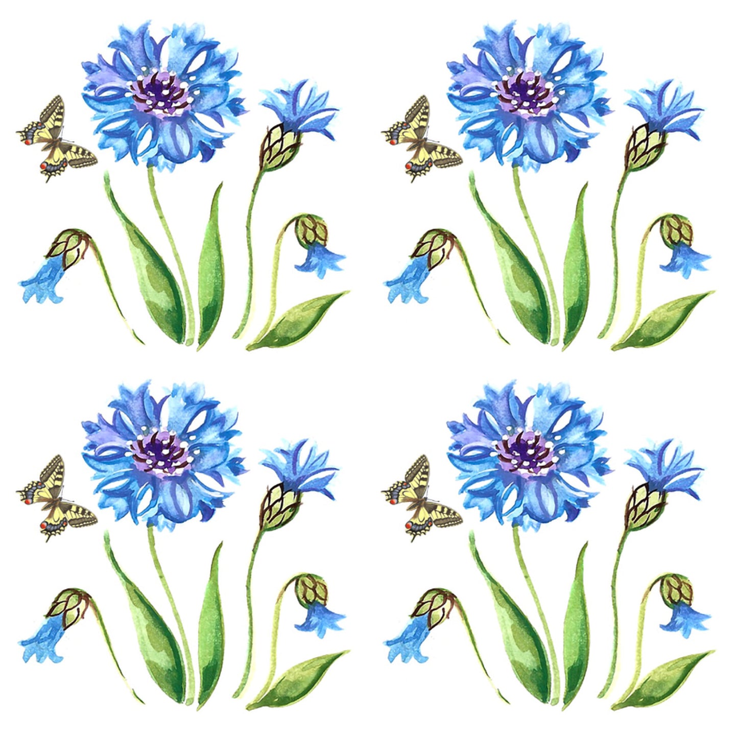 Cornflower Flowers and Butterflies Overglaze Ceramic Decals