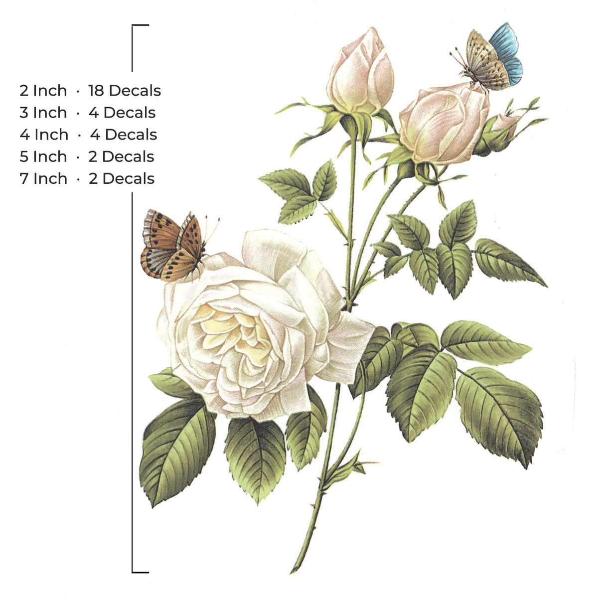 White Tea Rose Butterfly Bouquet Flower Overglaze Waterslide Ceramic Decals