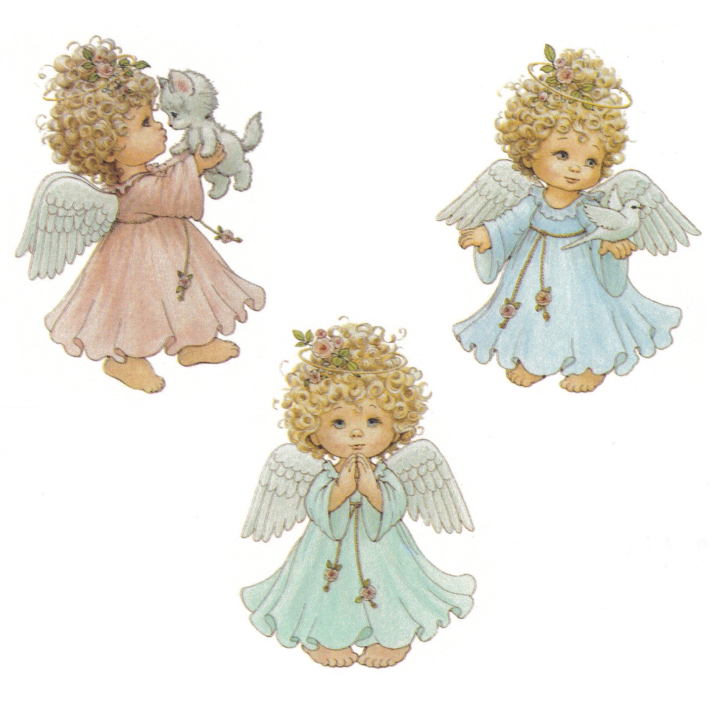 Angel Blonde Girl Pink Blue Dress Overglaze Waterslide Ceramic Decals