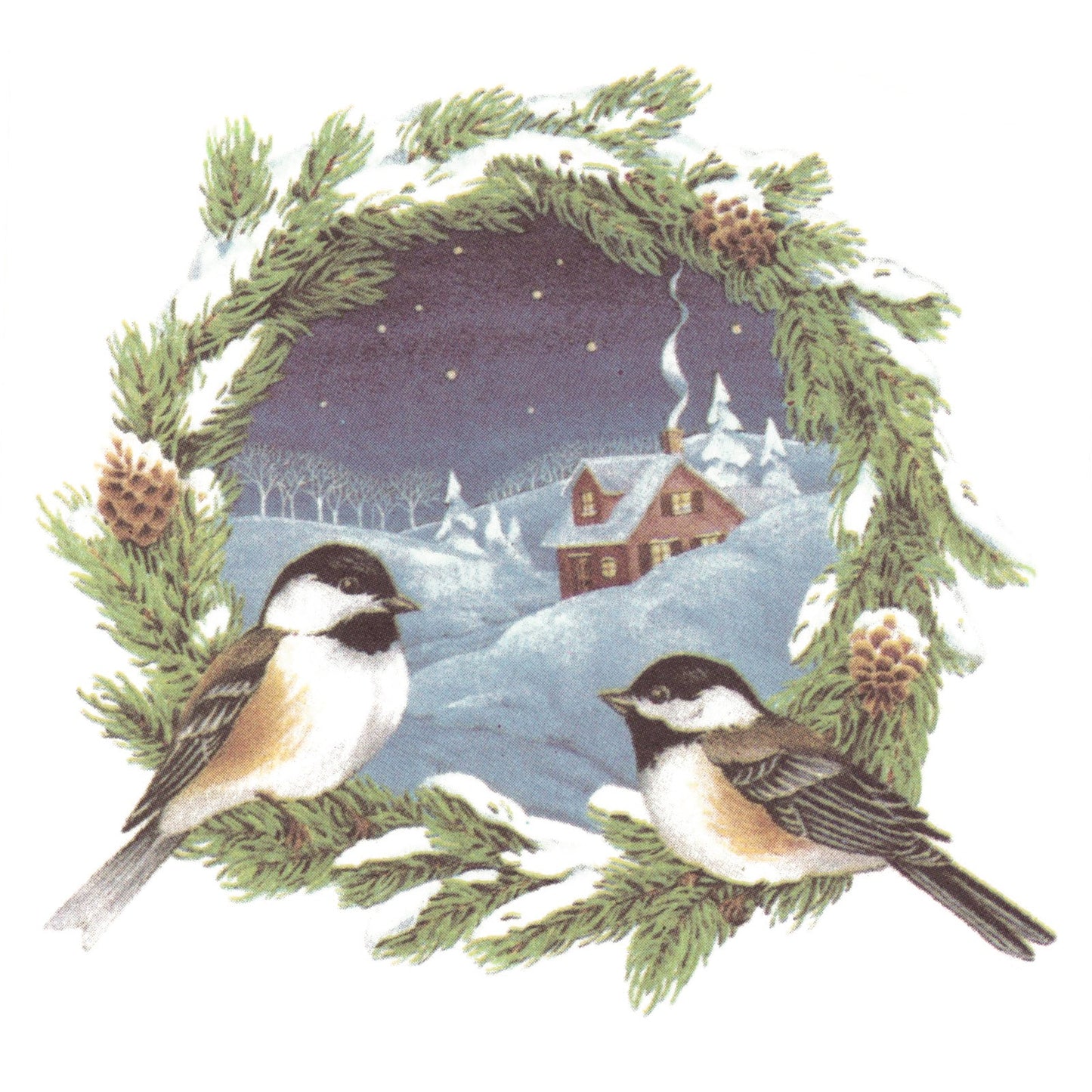 Christmas Chickadee Wreath Overglaze Ceramic Decals