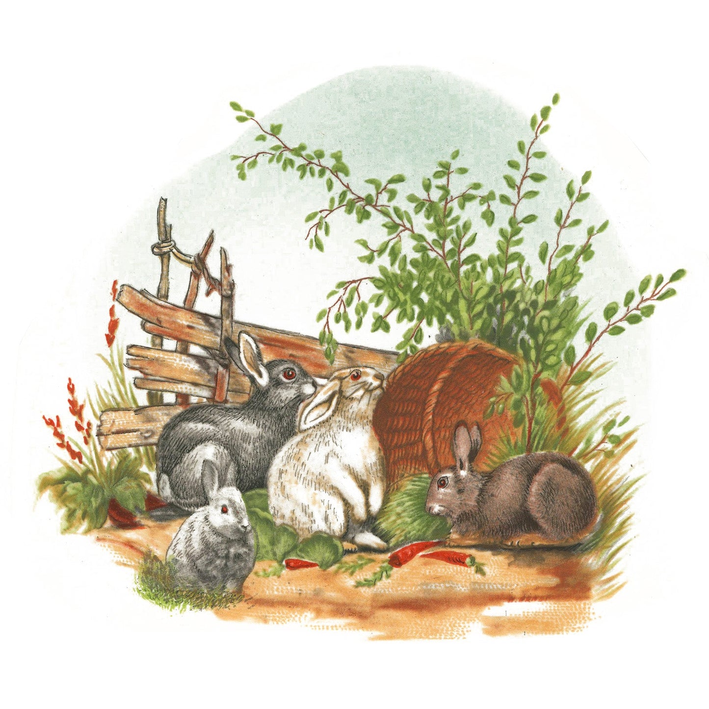 Rabbits in the Garden Overglaze Ceramic Decals