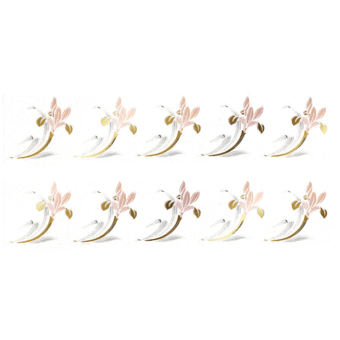 Pink Blue Gold Iris Flower Overglaze Waterslide Ceramic Decals