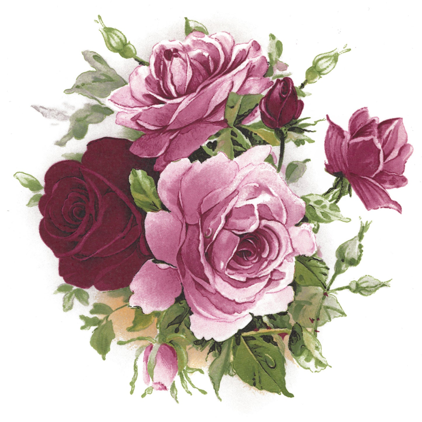 Flowers Pink Summertime Rose Round Overglaze Waterslide Ceramic Decals