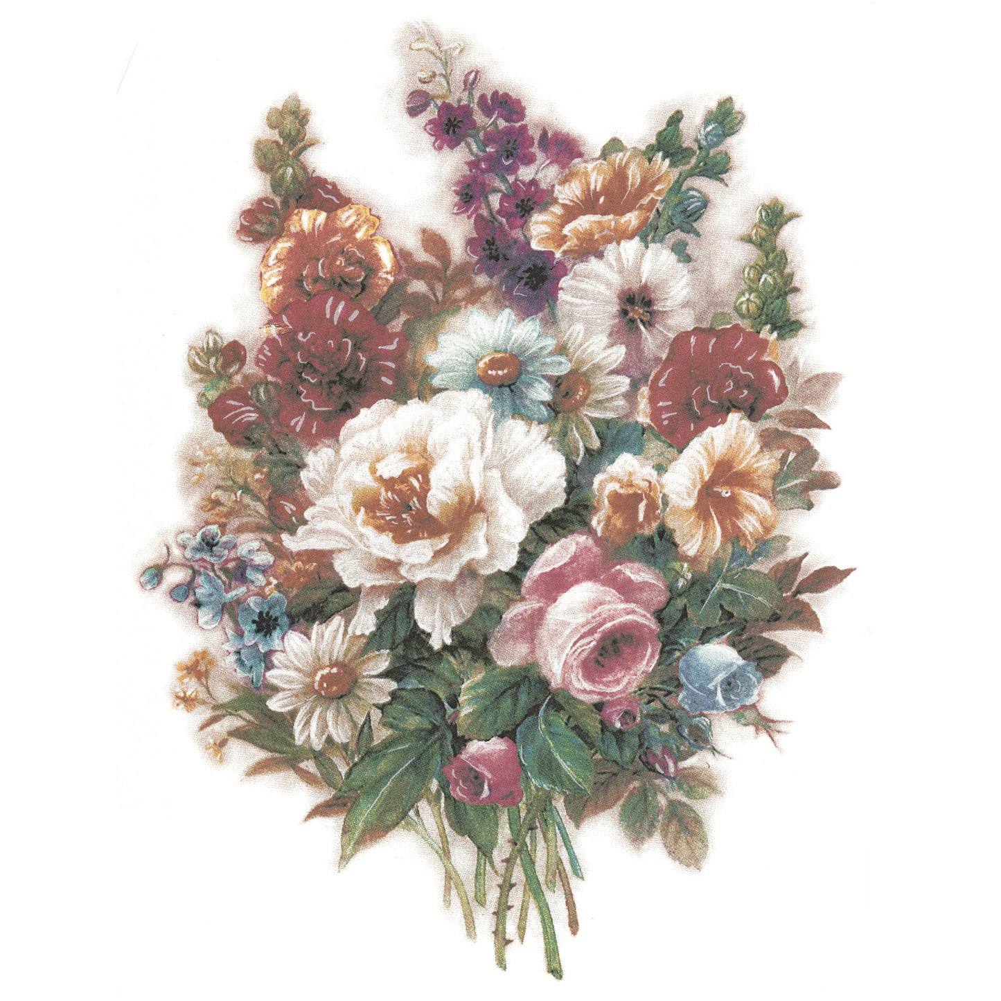 Victorian Framed Flower Bouquet Overglaze Waterslide Ceramic Decals