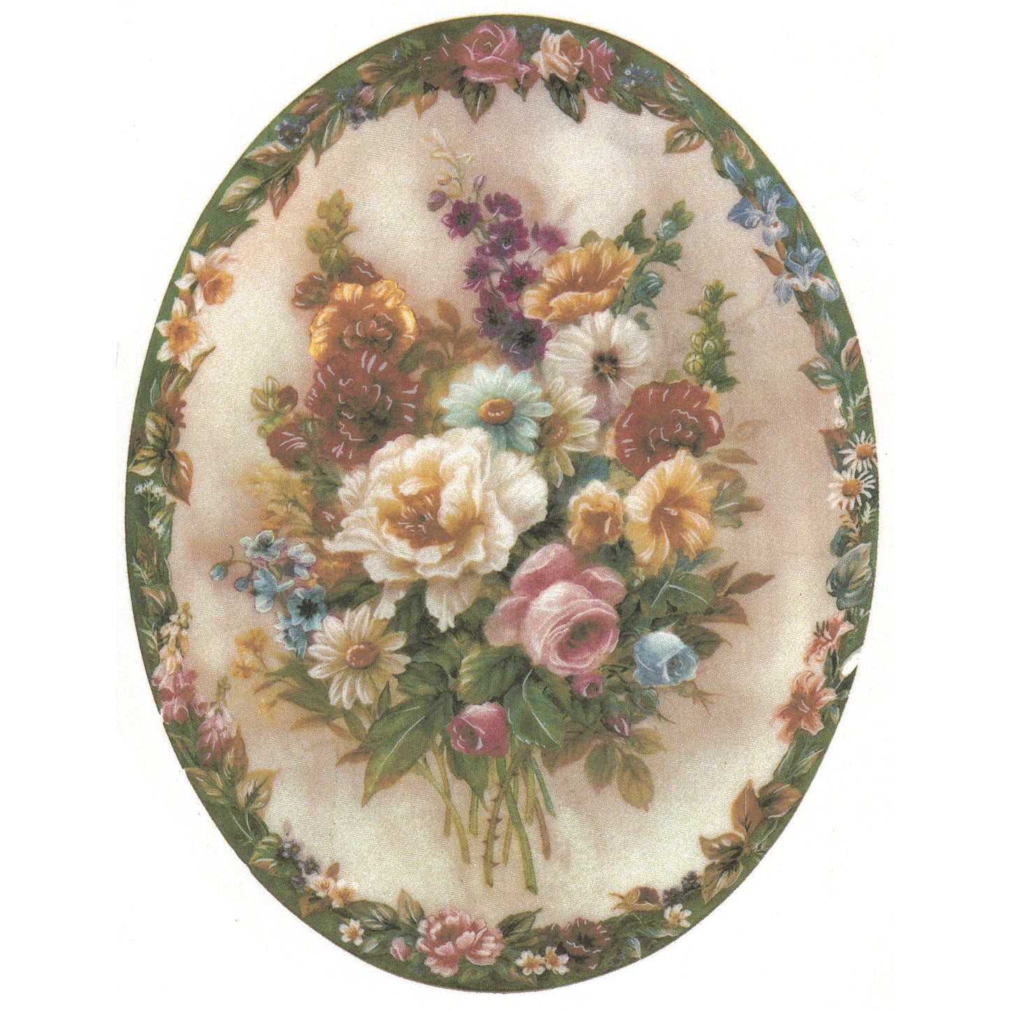 Victorian Framed Flower Bouquet Oval Overglaze Waterslide Ceramic Decals