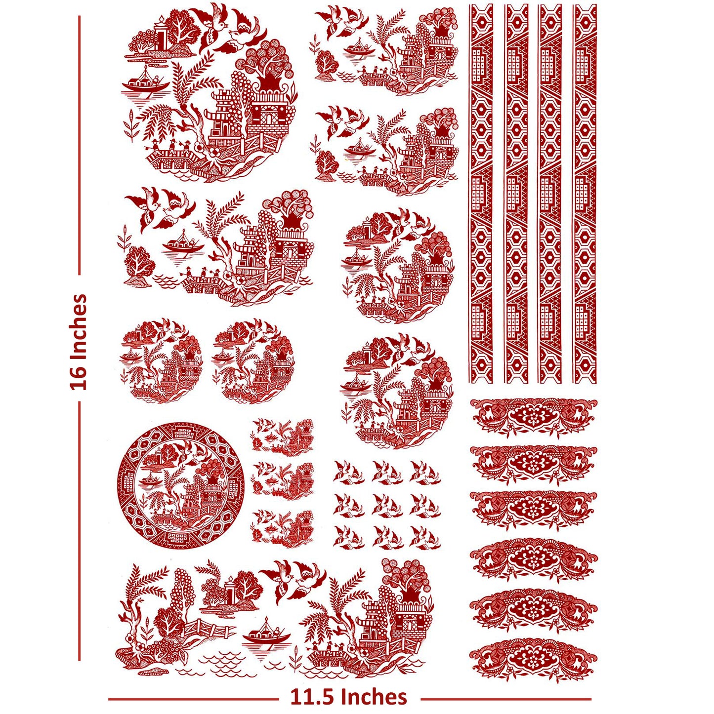 Red Willow China Full Sheet Overglaze Ceramic Decals
