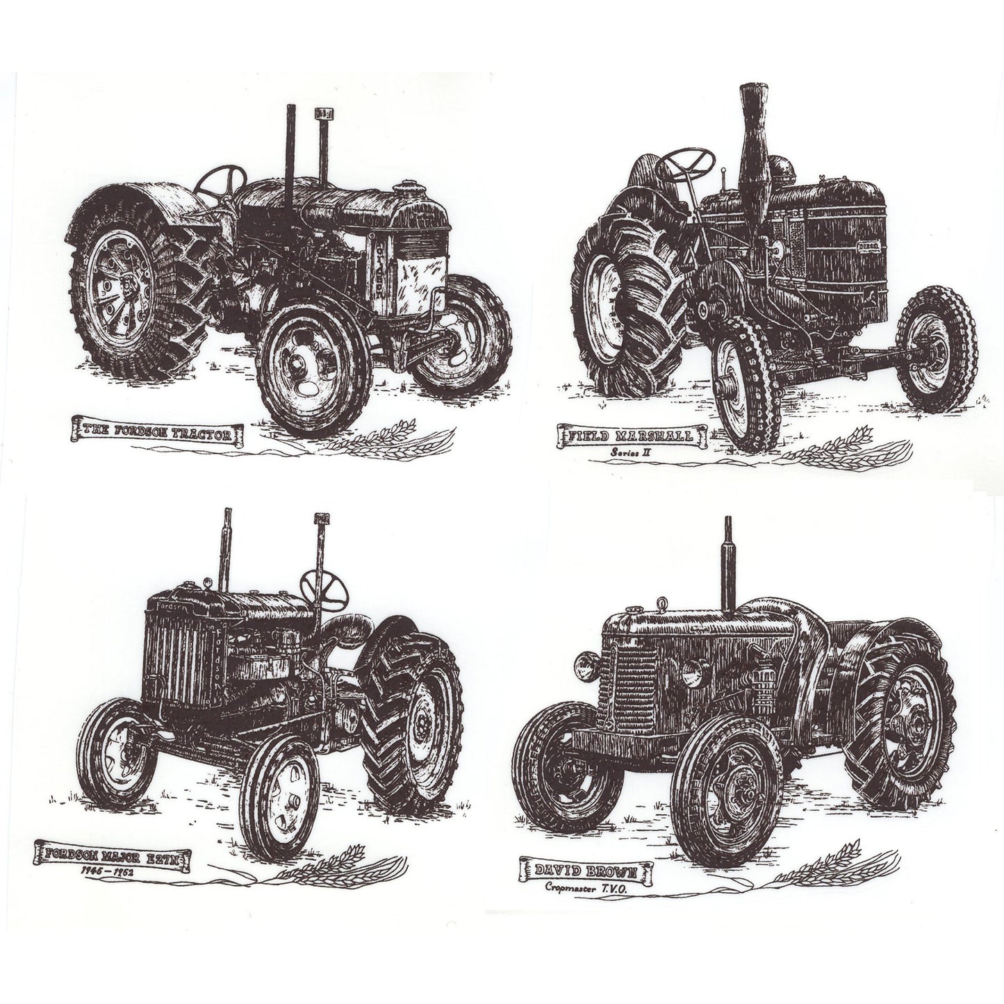 Set of 4 Vintage Tractors Overglaze Ceramic Decals