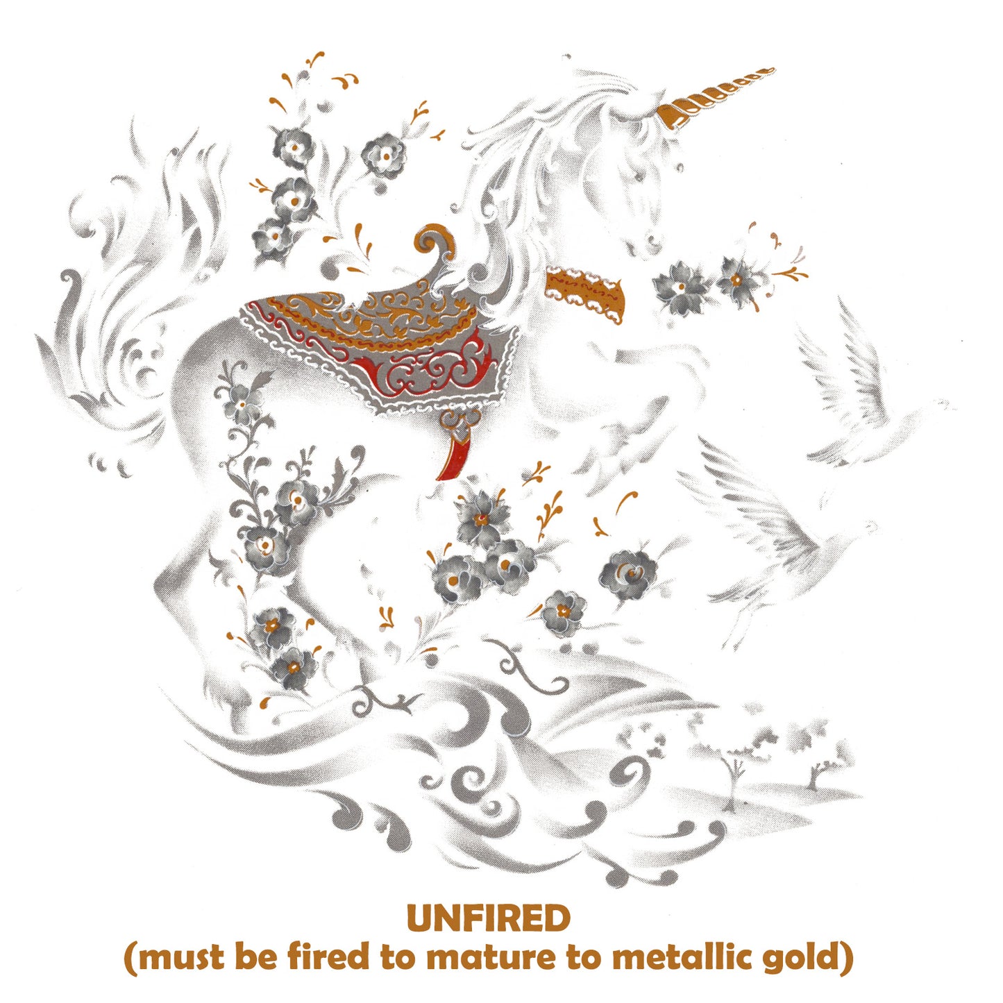 Gold White Unicorn Overglaze Waterslide Ceramic Decals