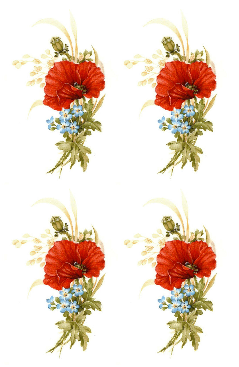 Burnt Orange Poppy Flower Waterslide Ceramic Decals