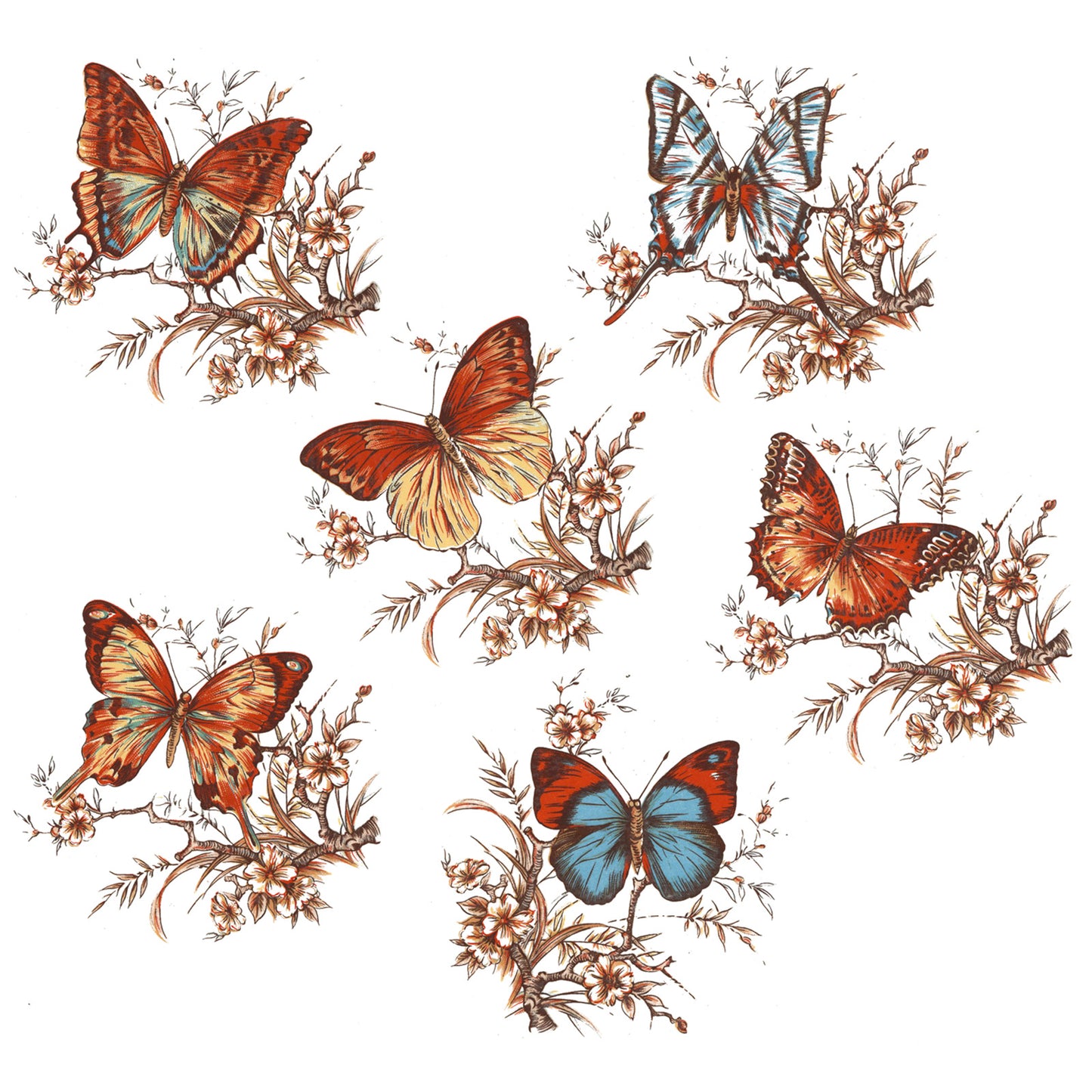 Vintage Elegant Garden Butterflies Overglaze Waterslide Ceramic Decals