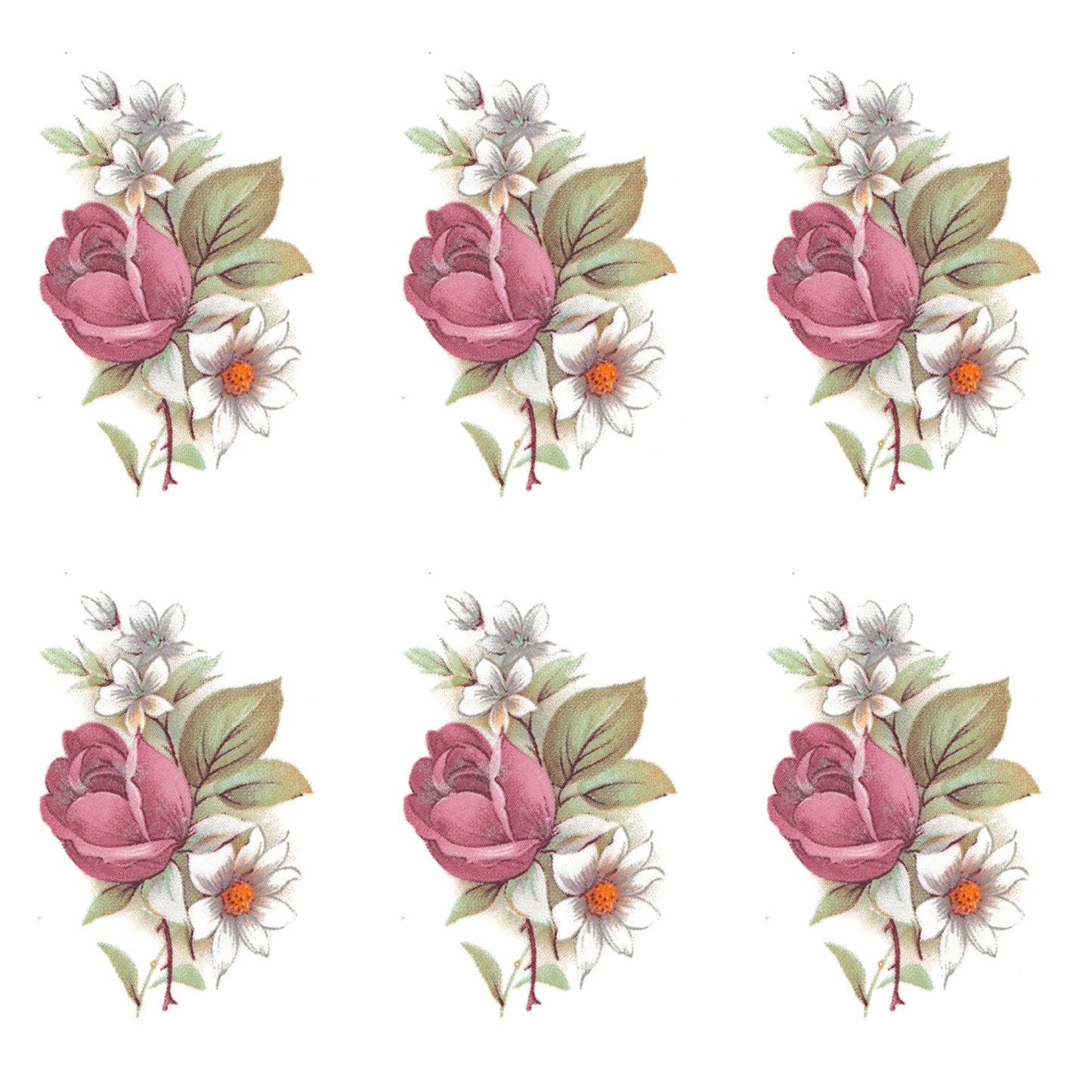 Pink White Rose Spray Overglaze Ceramic Decals