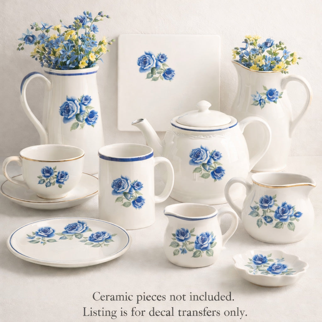 Blue Rose 1.5 Inch 12 pcs Flower Sketch Overglaze Waterslide Ceramic Decals