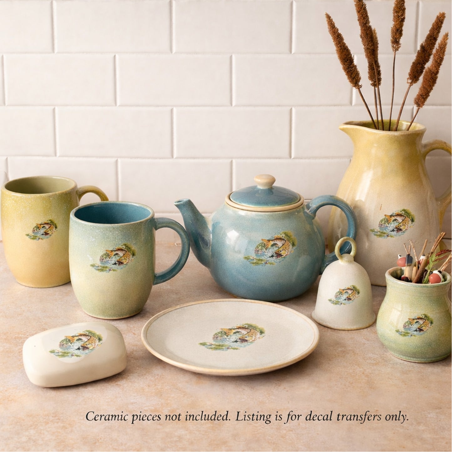 Fly Fishing 2 Inch 9 pcs Overglaze Ceramic Decals
