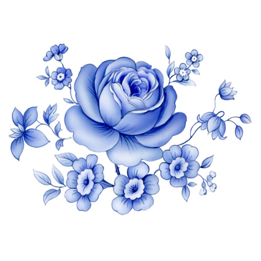 Delft Blue Rose Floral Spray Overglaze Waterslide Ceramic Decals