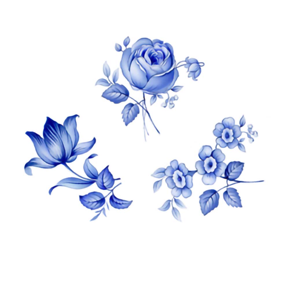 Delft Blue Rose Floral Spray Overglaze Waterslide Ceramic Decals