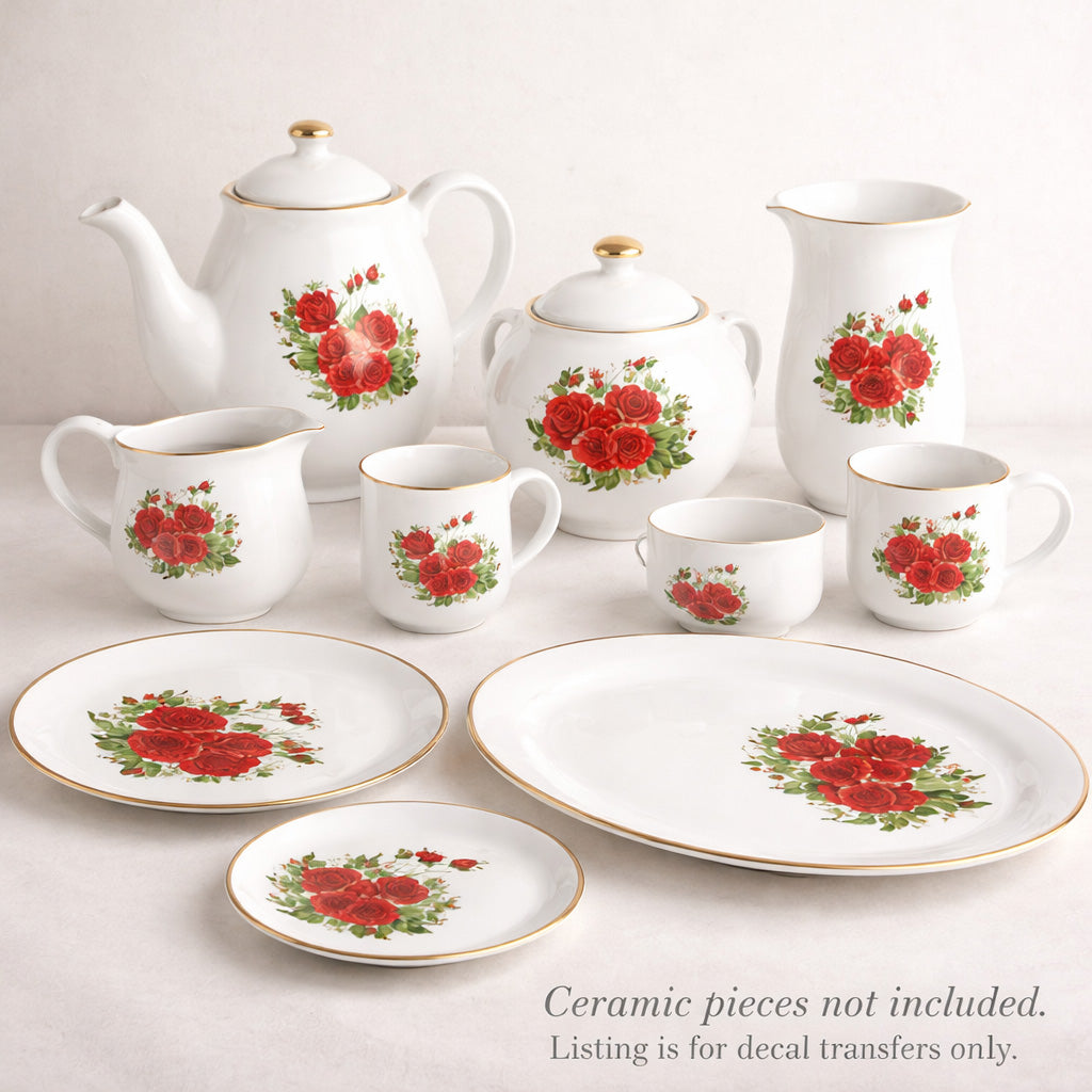 Red Rose Spray Flower Overglaze Waterslide Ceramic Decals