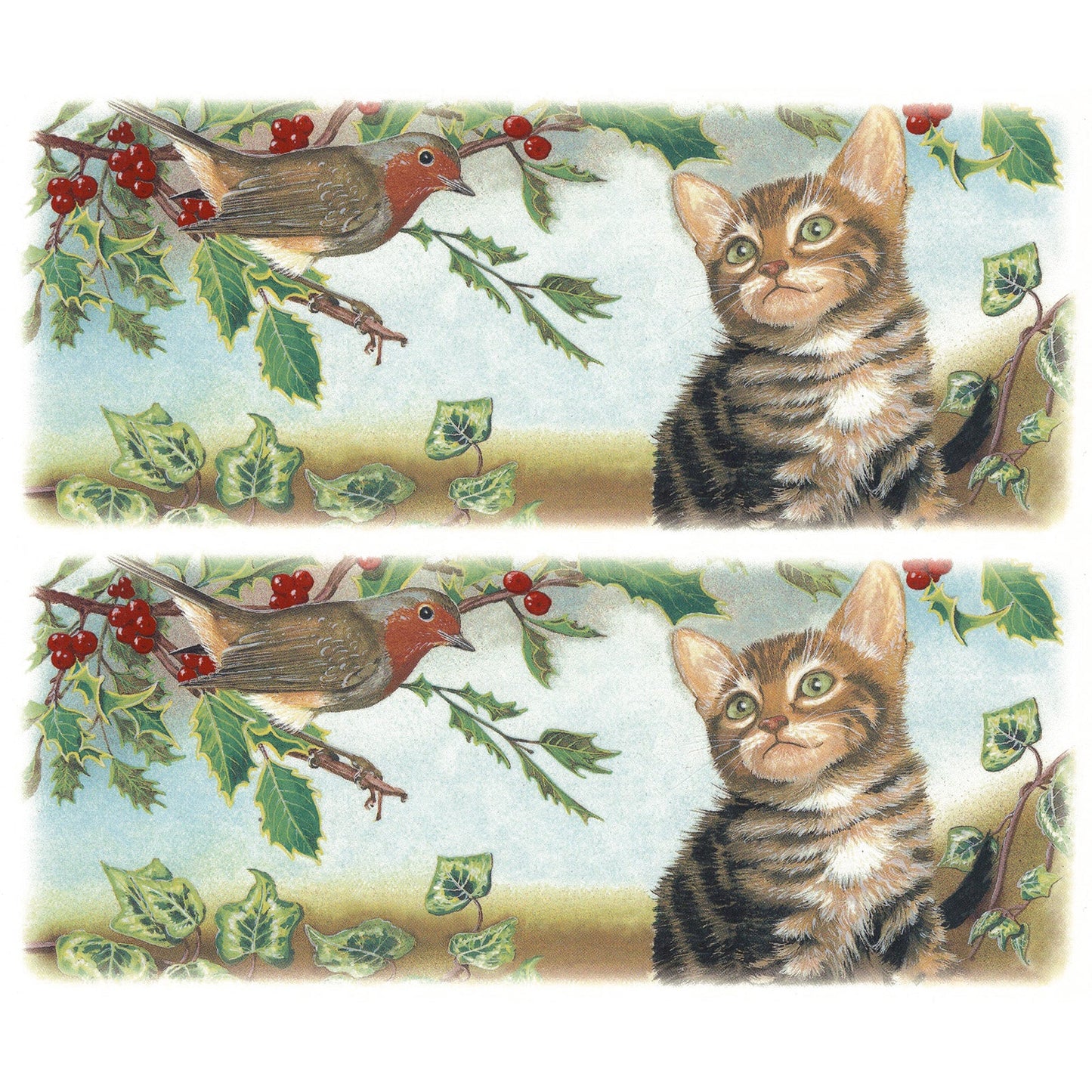 Tiger Kitten with Robin Cats in the Garden Mug Wrap Overglaze Ceramic Decals