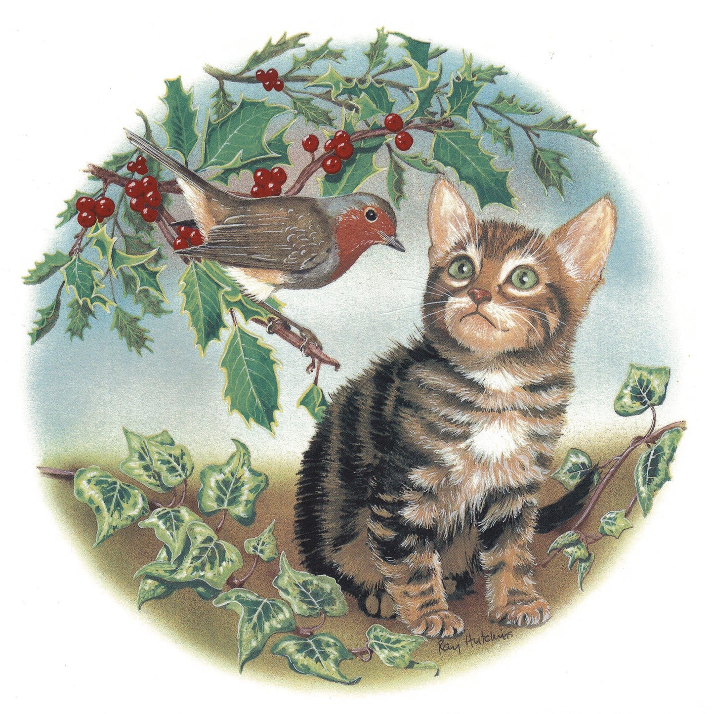 Tiger Kitten with Robin Cats in the Garden Overglaze Ceramic Decals