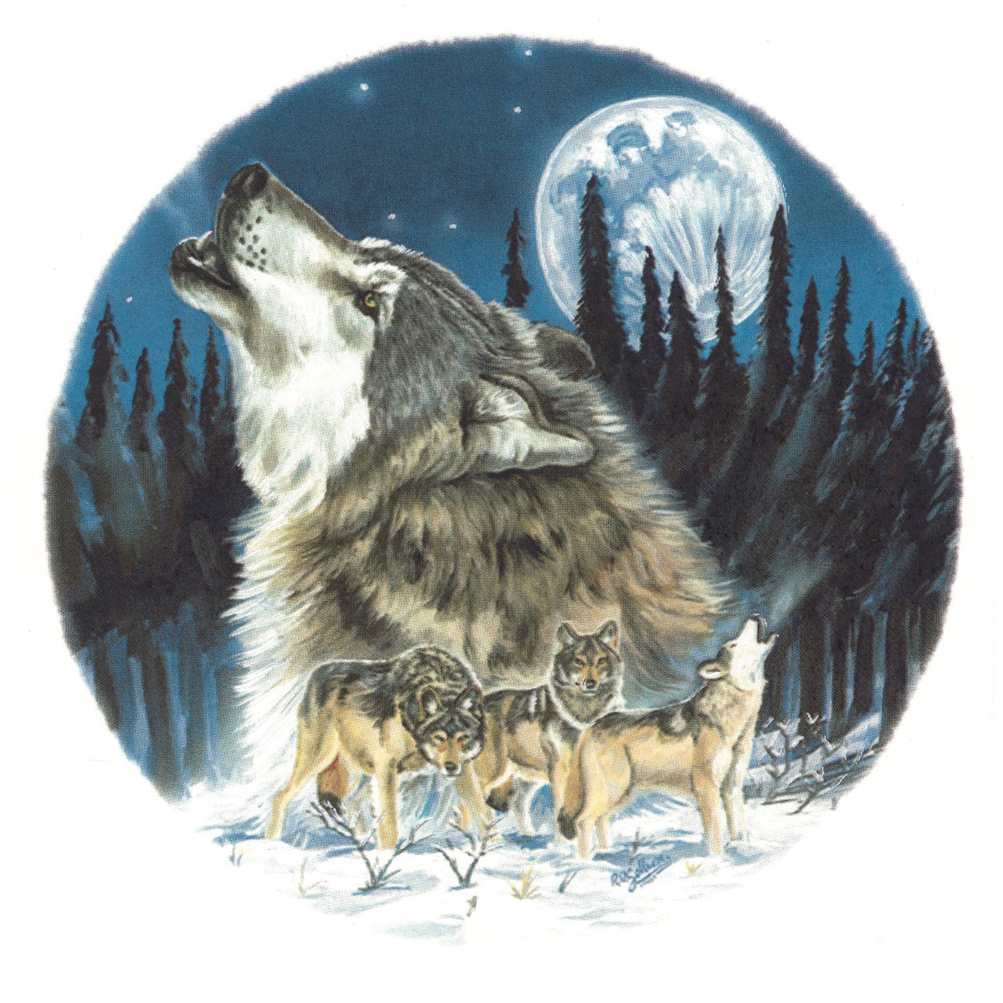 Wolf Howling at the Moon Overglaze Ceramic Decals