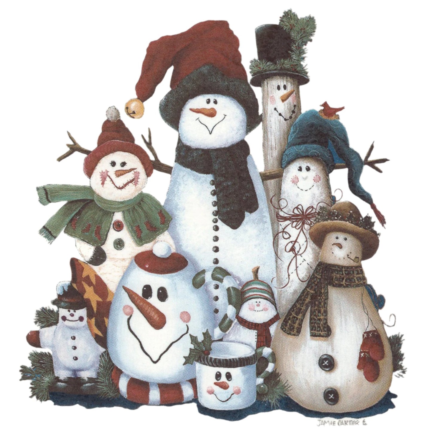 Christmas Snowman Folk Art Overglaze Ceramic Decals