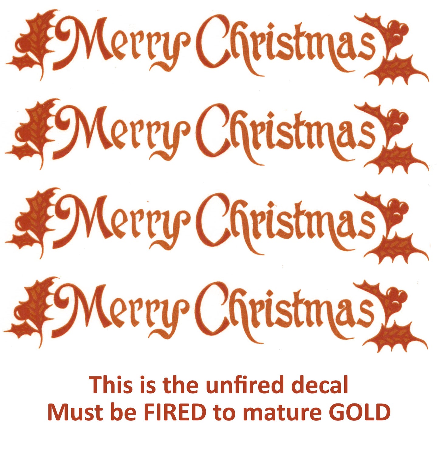 Gold Merry Christmas Overglaze Ceramic Decals