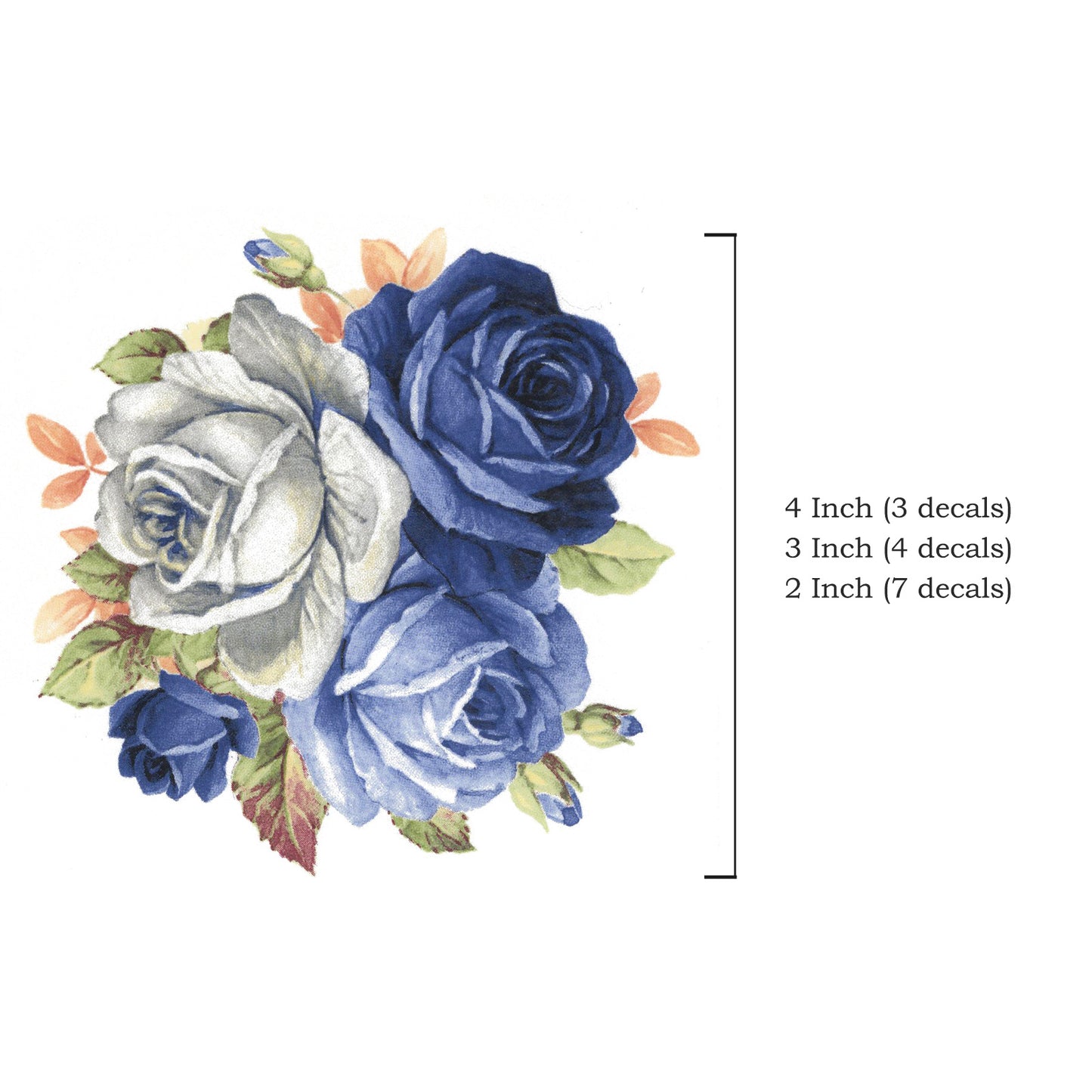Blue White Rose Flower Bouquet Waterslide Ceramic Decals