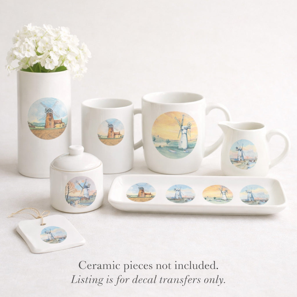 Windmill Designs Set of 4 Overglaze Waterslide Ceramic Decals