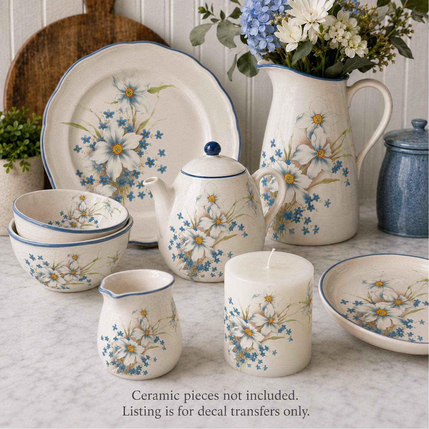 Dogwood and Forget Me Knot Overglaze Waterslide Ceramic Decals
