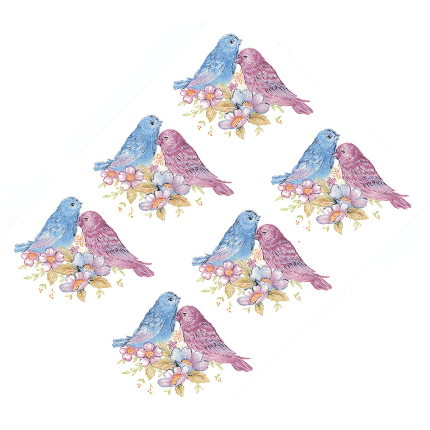 Lovebirds Blue Pink Birds Overglaze Ceramic Decals