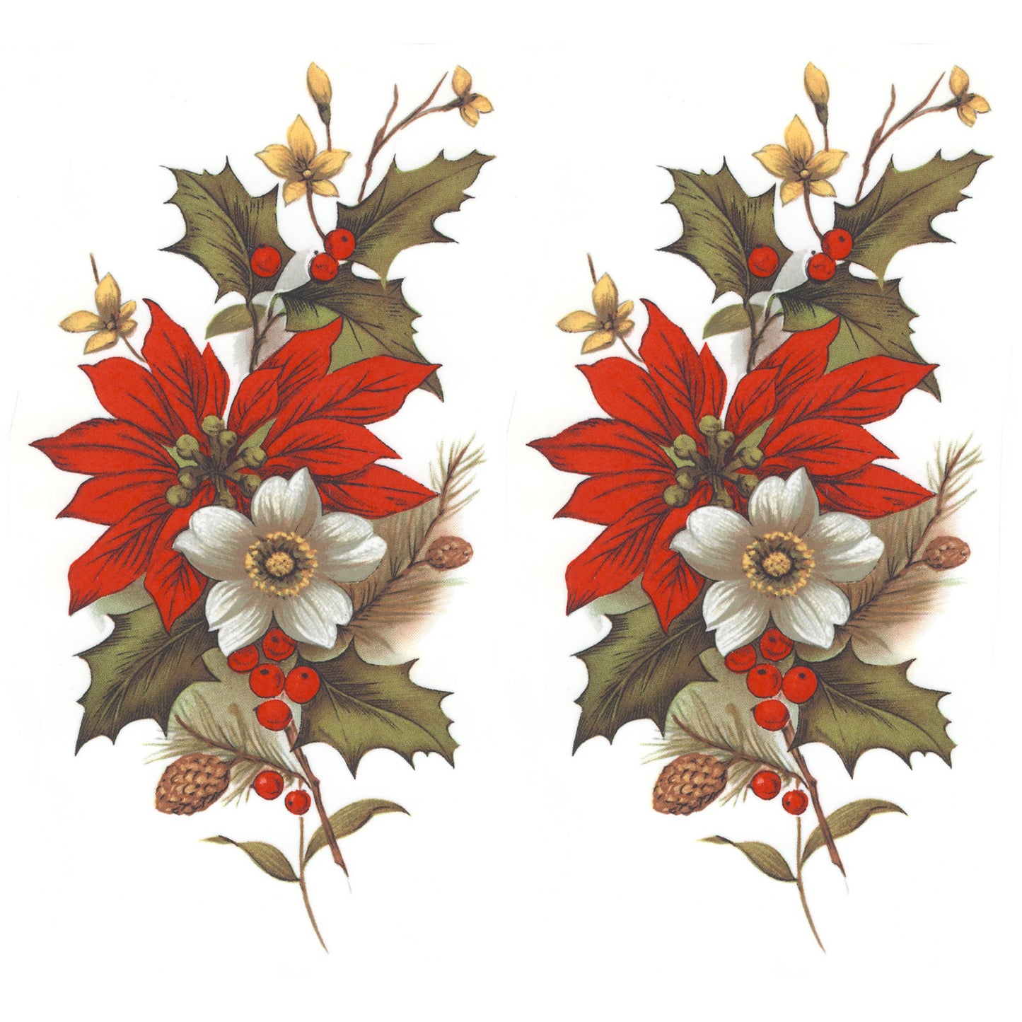 Christmas Poinsettia Spray Style J Overglaze Ceramic Decals