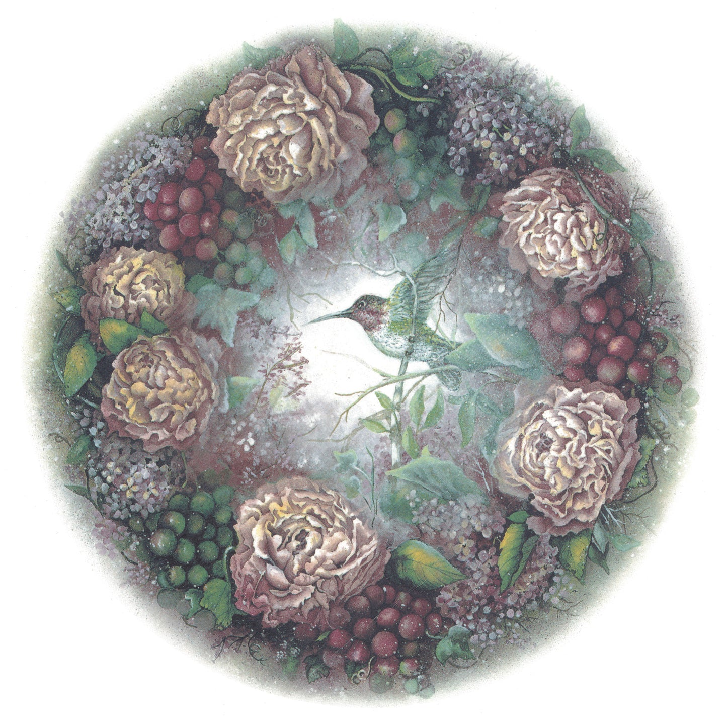 Peony Grapes Hummingbird Overglaze Ceramic Decals
