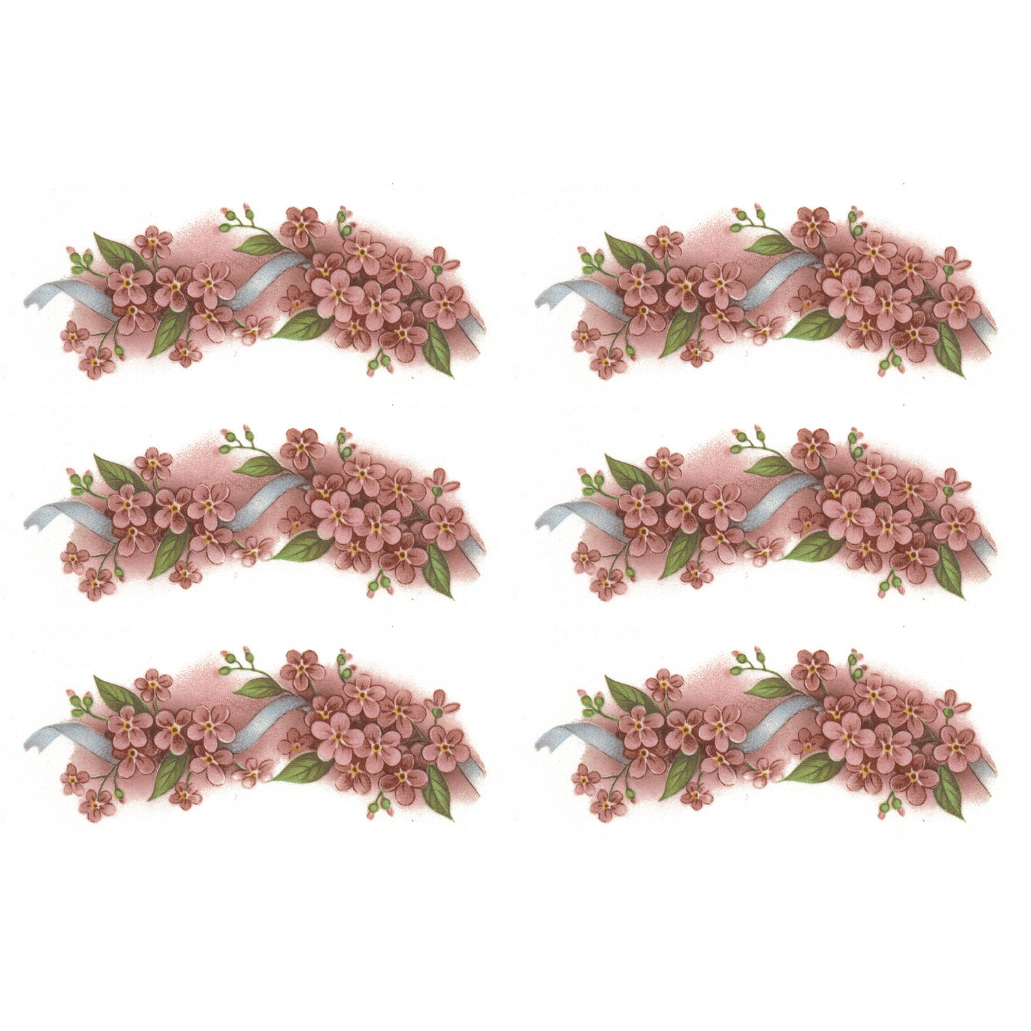 Forget Me Not Peach Pink Flowers Border 3 Inch 6 pcs Ceramic Waterslide Decals