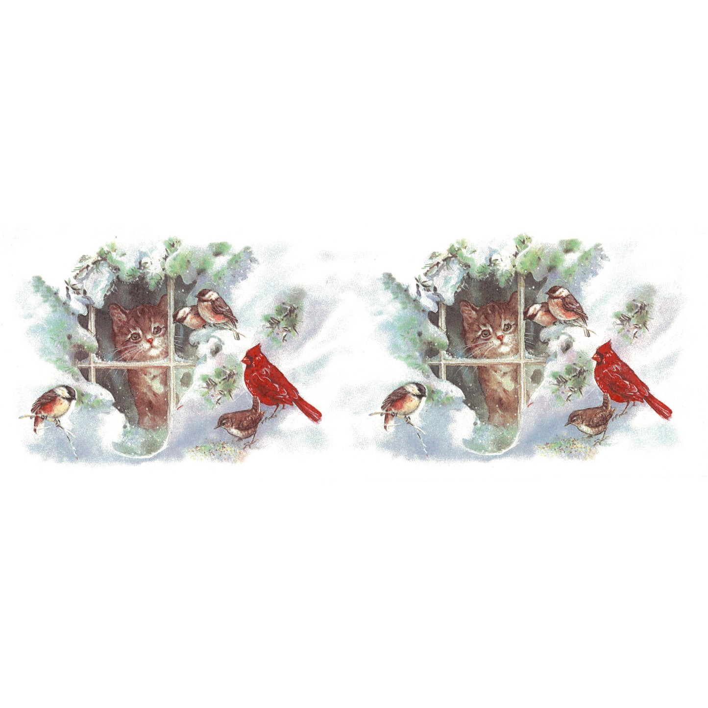 Winter Cat Window Bird Snow Overglaze Waterslide Ceramic Decals