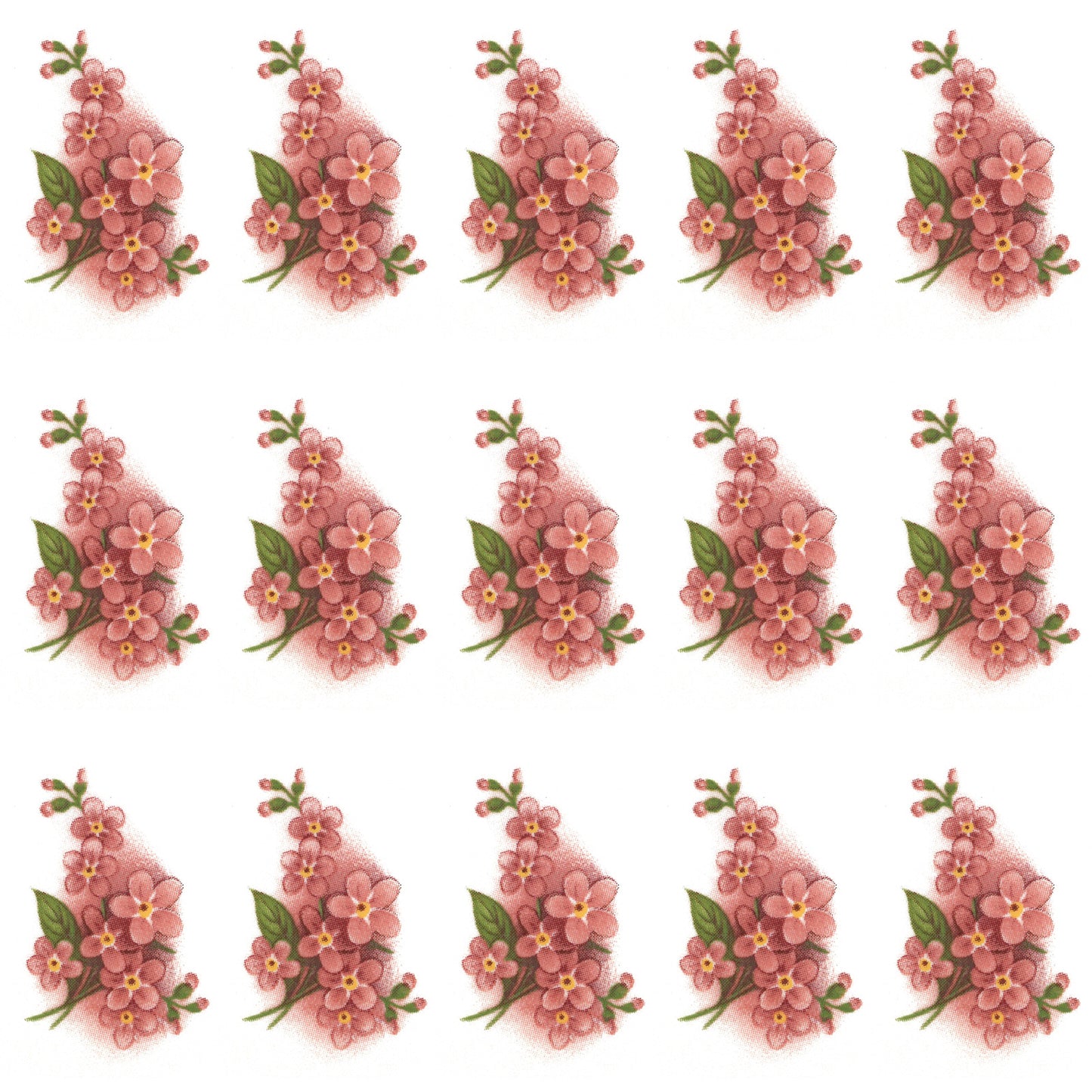 Forget Me Not Peach Pink Flowers Spray 1.25 Inch 15 pcs Ceramic Waterslide Decals