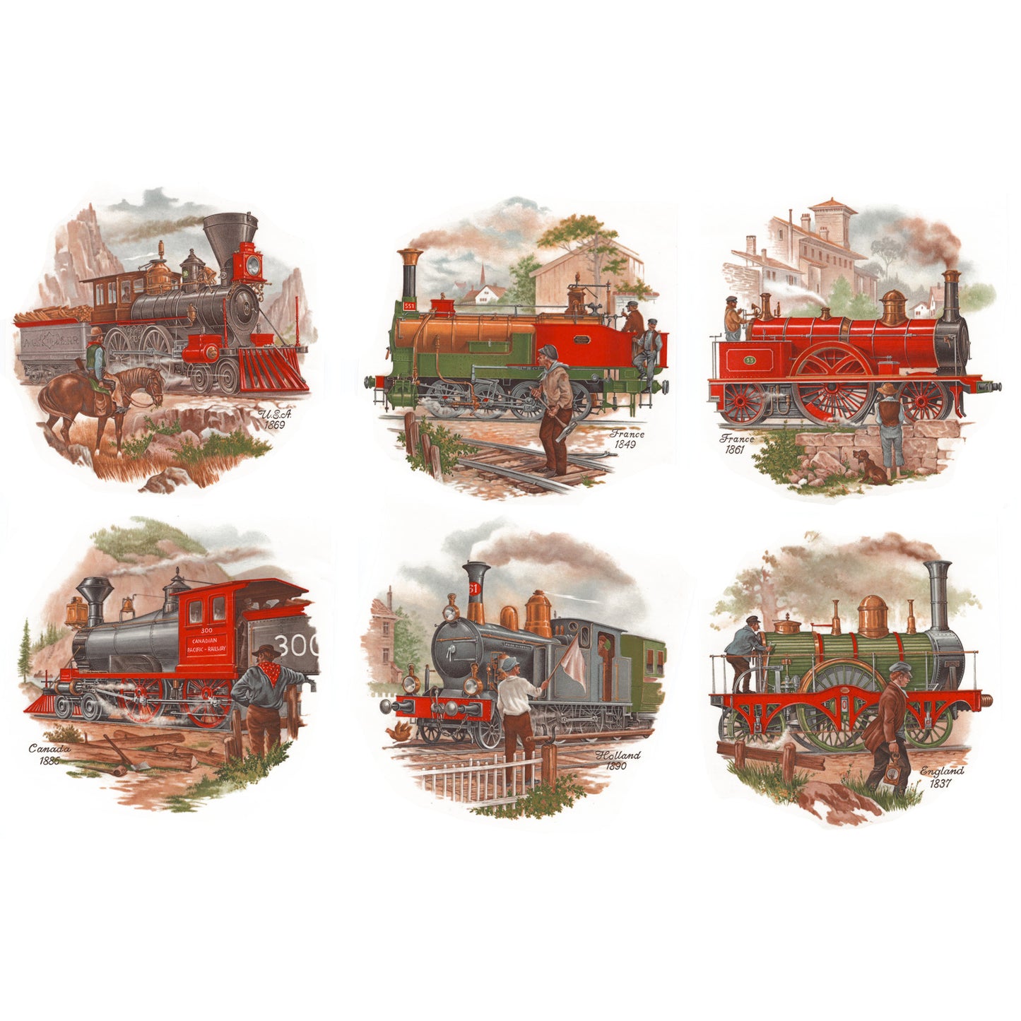 Set of 6 Classic Trains Overglaze Ceramic Decals