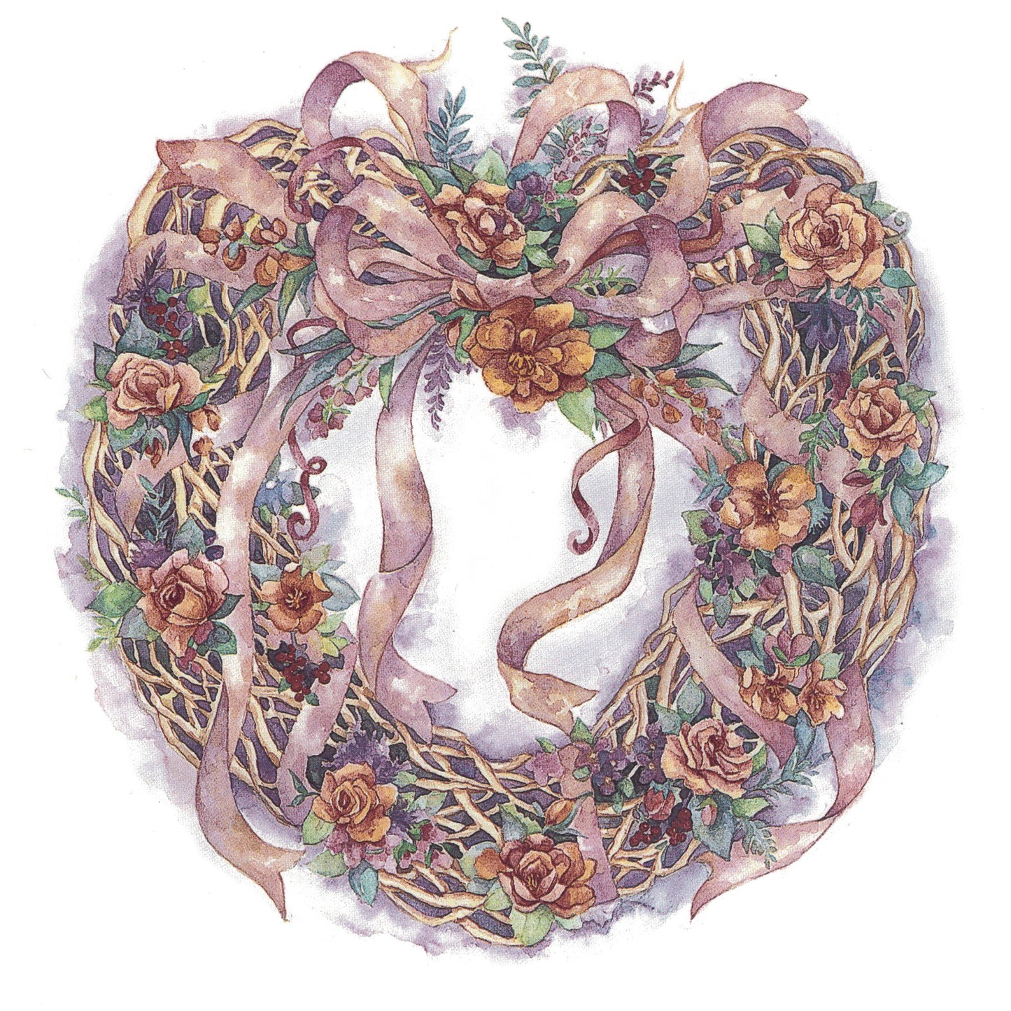 Country Grapevine Floral Wreath Overglaze Ceramic Decals
