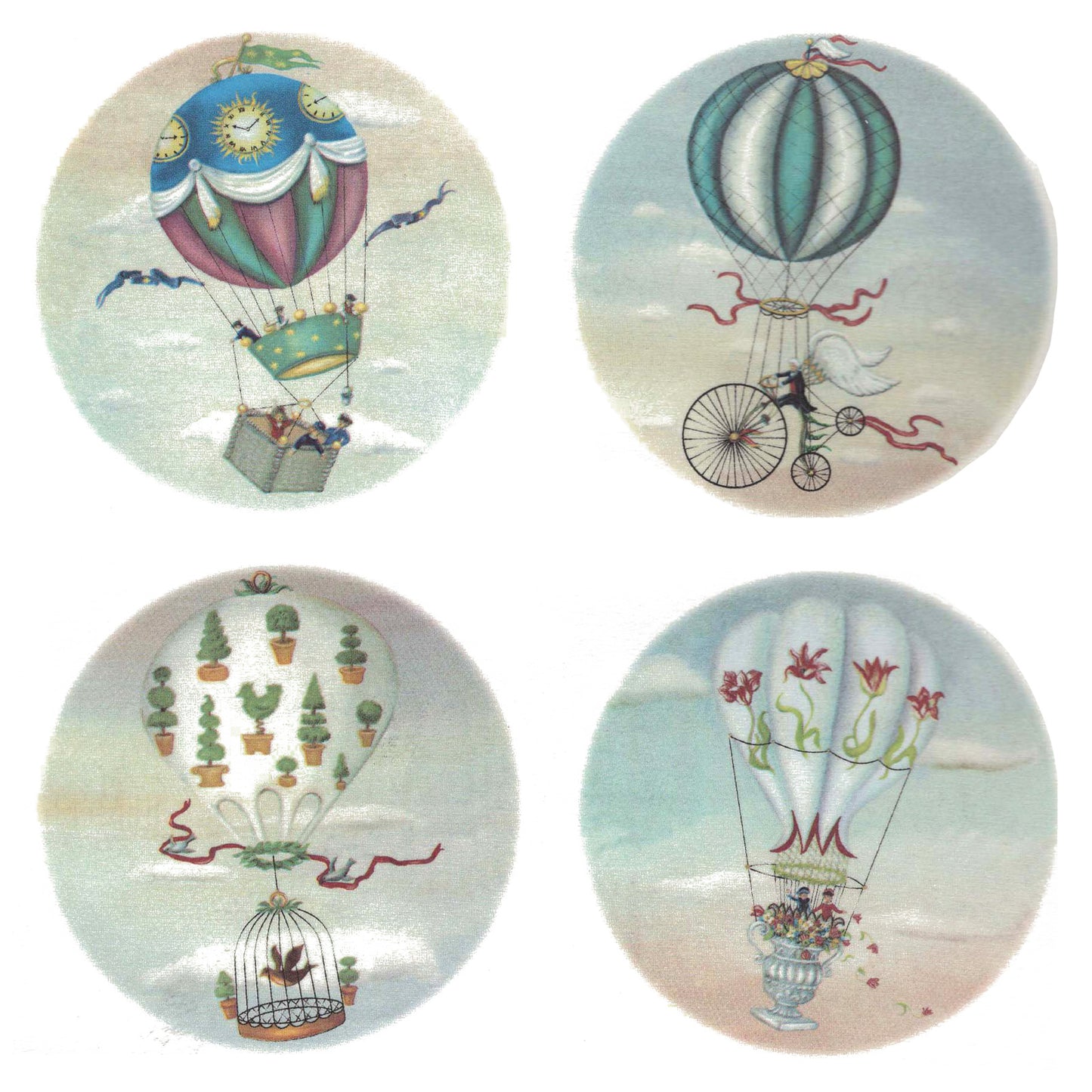 Hot Air Balloons in Flight Overglaze Ceramic Decals