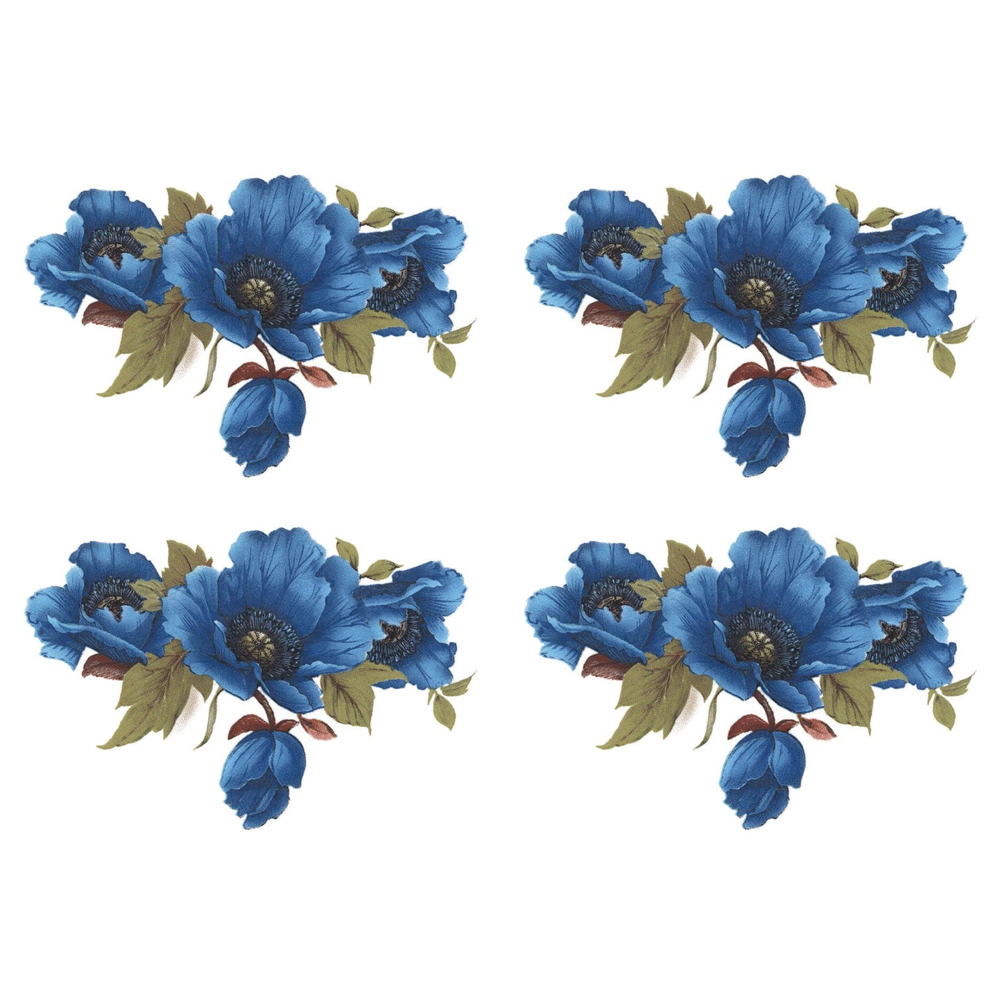Blue Poppy Flower Style H Overglaze Ceramic Decals