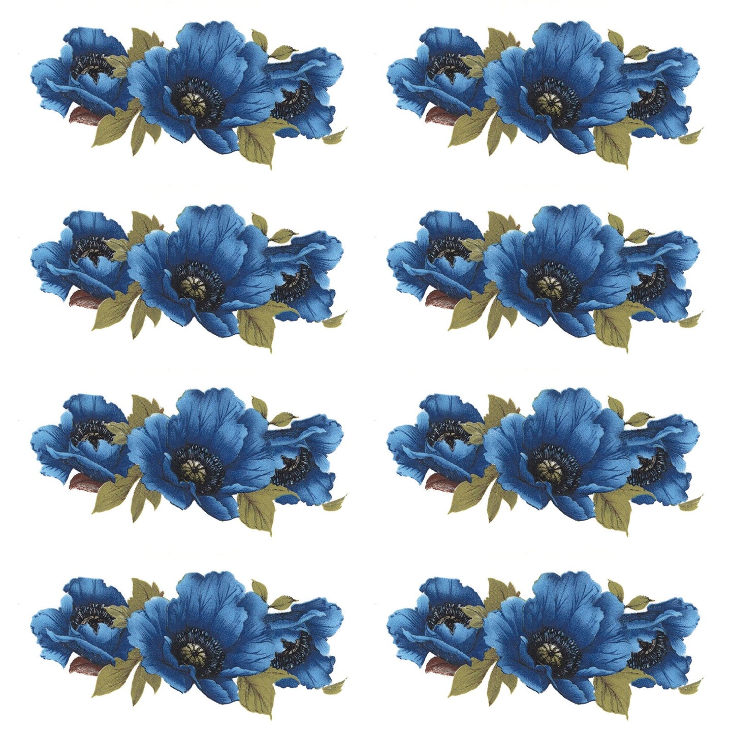 Blue Poppy Flower Style J Overglaze Ceramic Decals