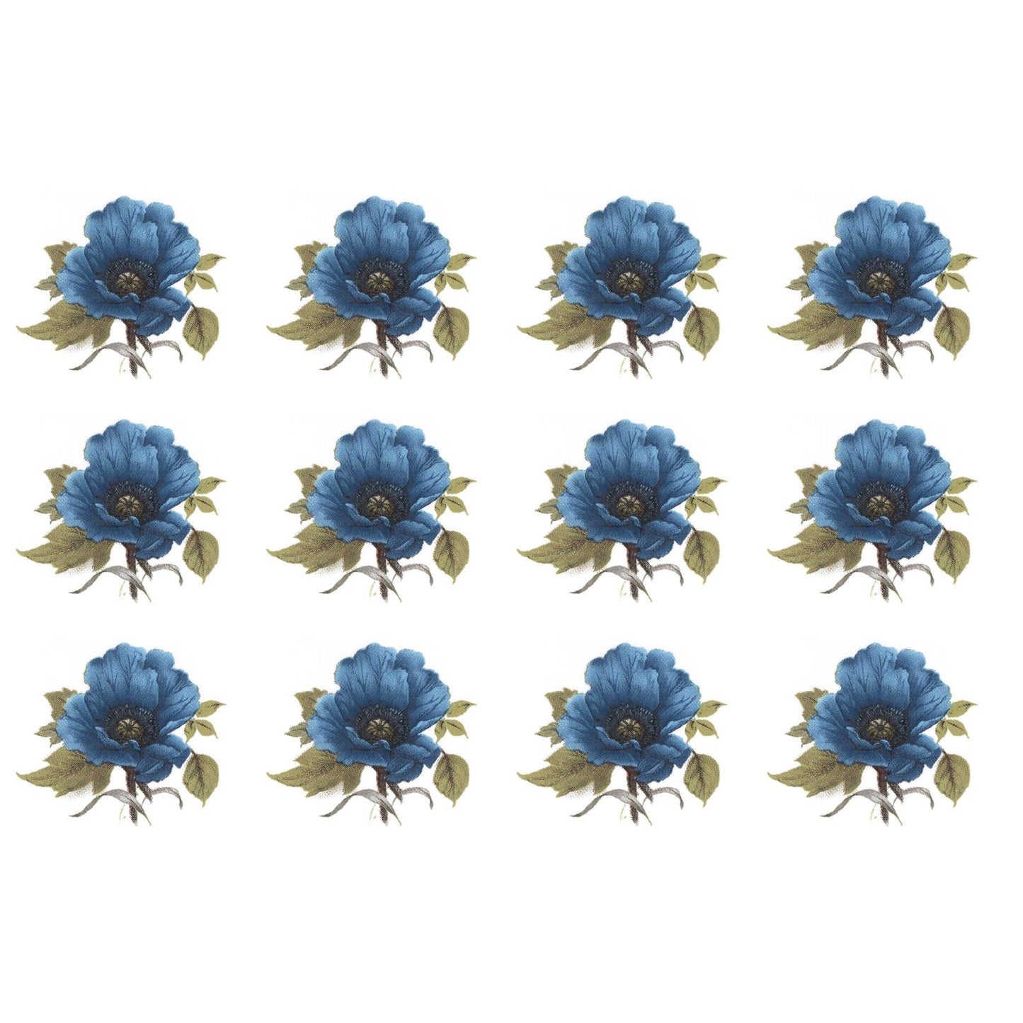 Blue Poppy Flower Singles Overglaze Ceramic Decals