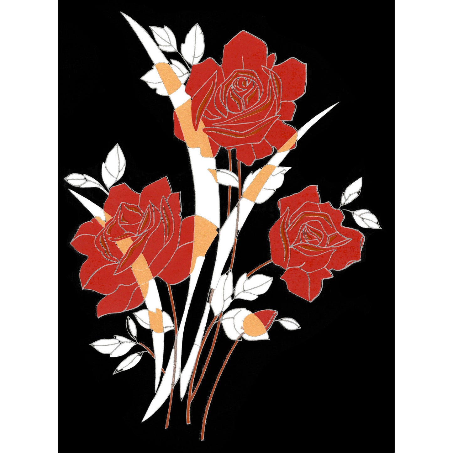 Flowers Art Deco Red Roses Silver Leaves Overglaze Ceramic Decals