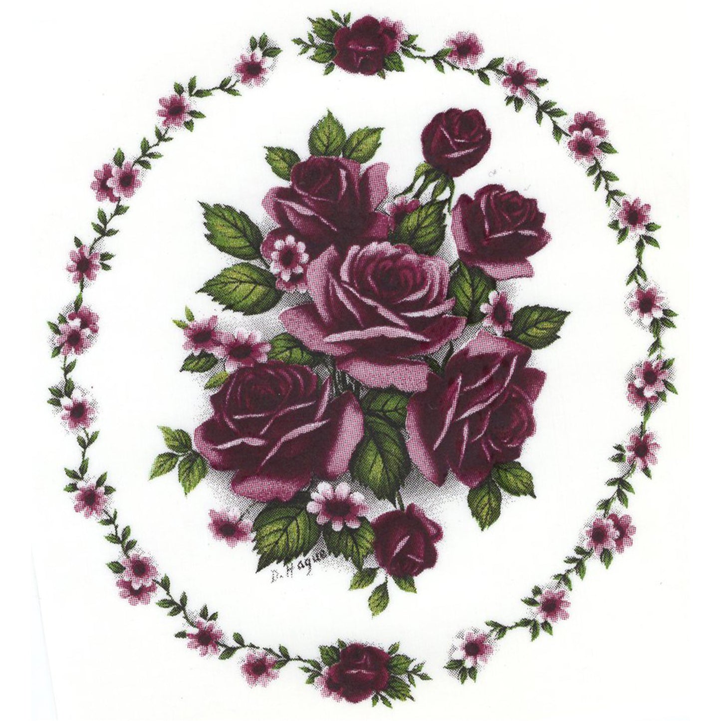 Rose Maroon Flower Oval with Border Overglaze Ceramic Decals