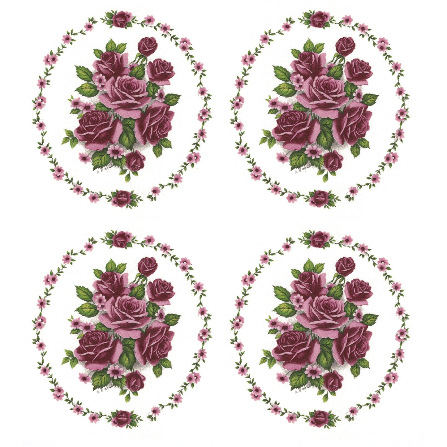 Rose Pink Flower Oval with Border Overglaze Waterslide Ceramic Decals