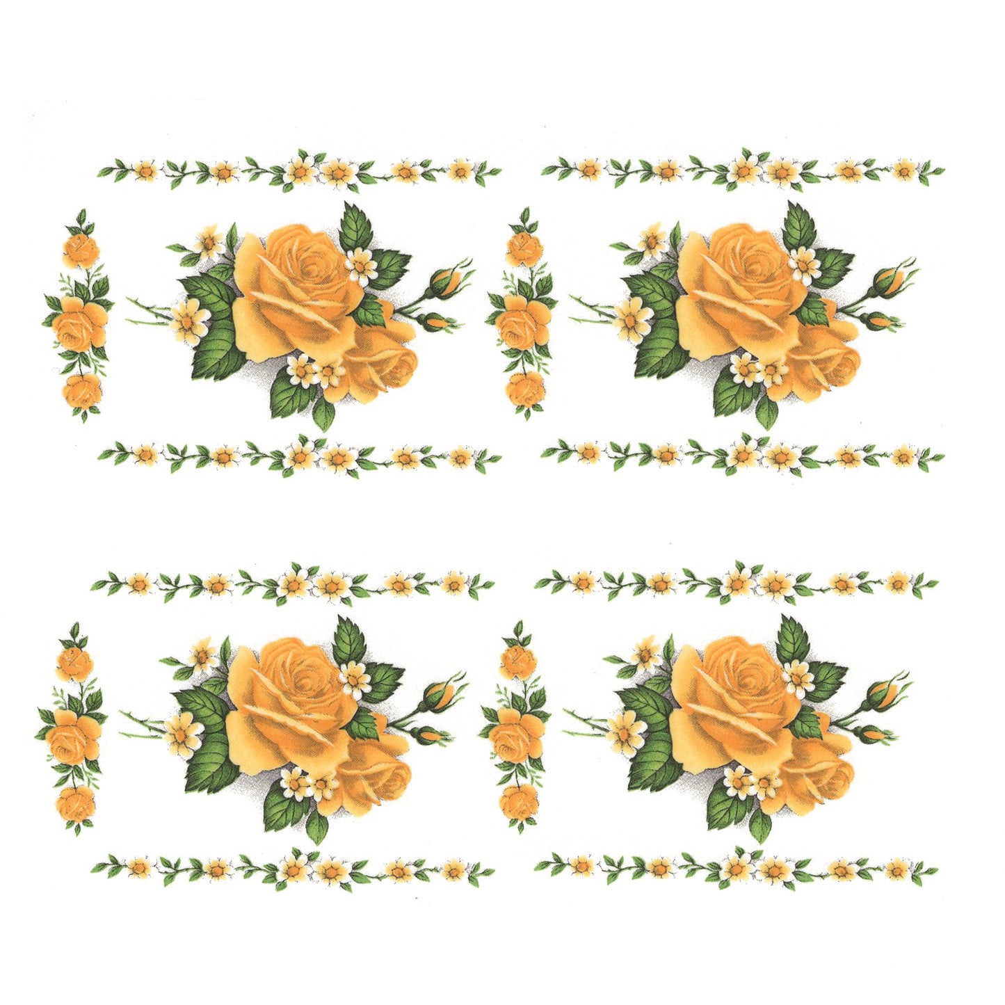 Yellow Rose Flower Borders Overglaze Waterslide Ceramic Decals
