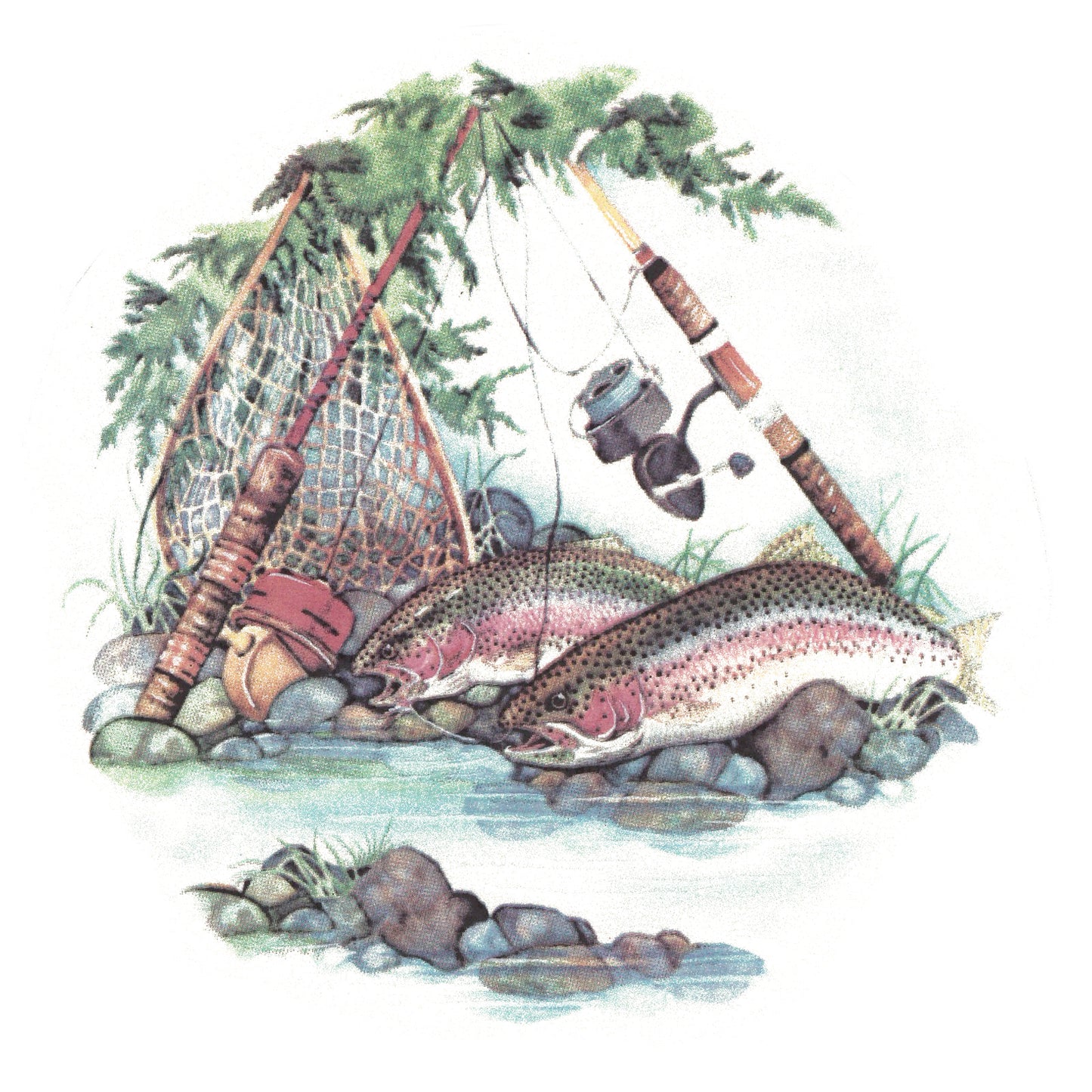 Rainbow Trout Fishing Pole River Overglaze Waterslide Ceramic Decals