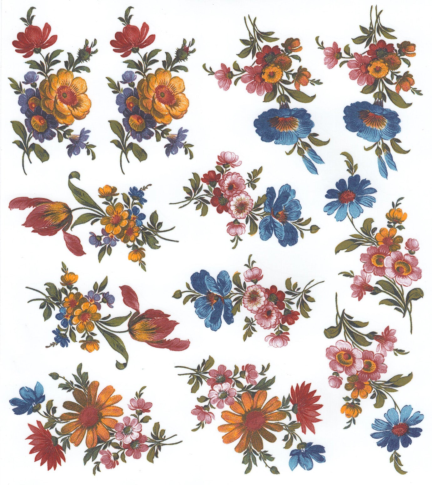Classic Vibrant Retro Flower Bouquet Overglaze Waterslide Ceramic Decals