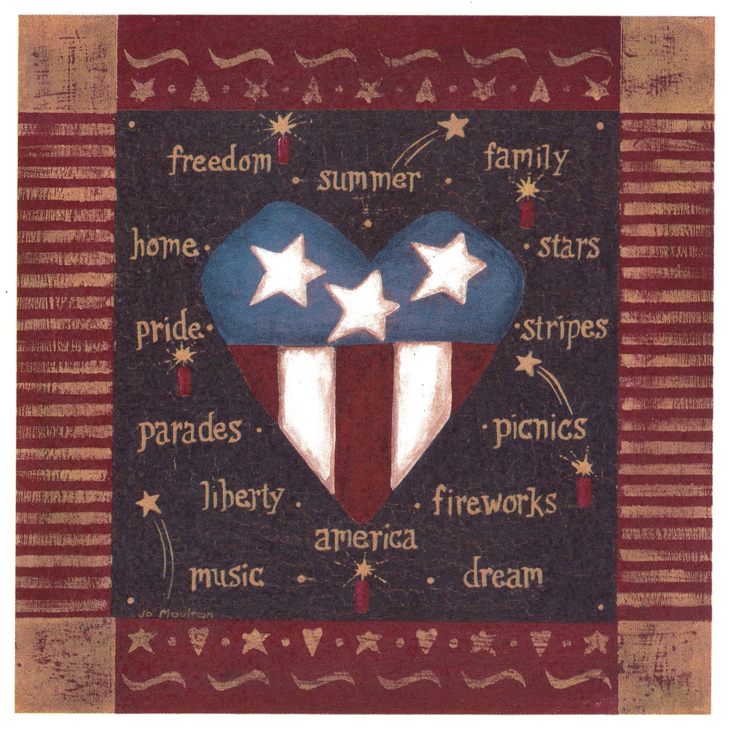 Patriotic Country Folk Heart Overglaze Waterslide Ceramic Decals